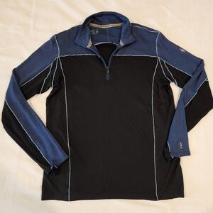 SMARTWOOL Merino Sport 250 1/4 Zip Athletic Pullover Mens Size Large Blue Black